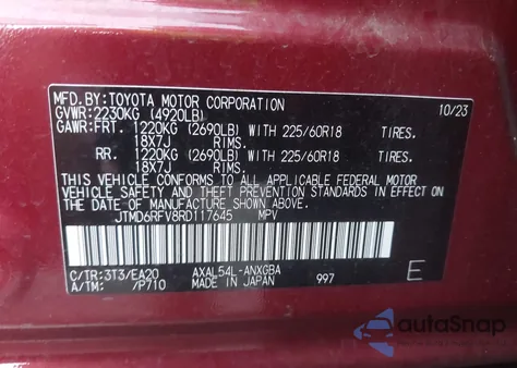 2024 Toyota Rav4 Hybrid Limited z USA, uszkodzony, nr VIN JTMD6RFV8RD117645